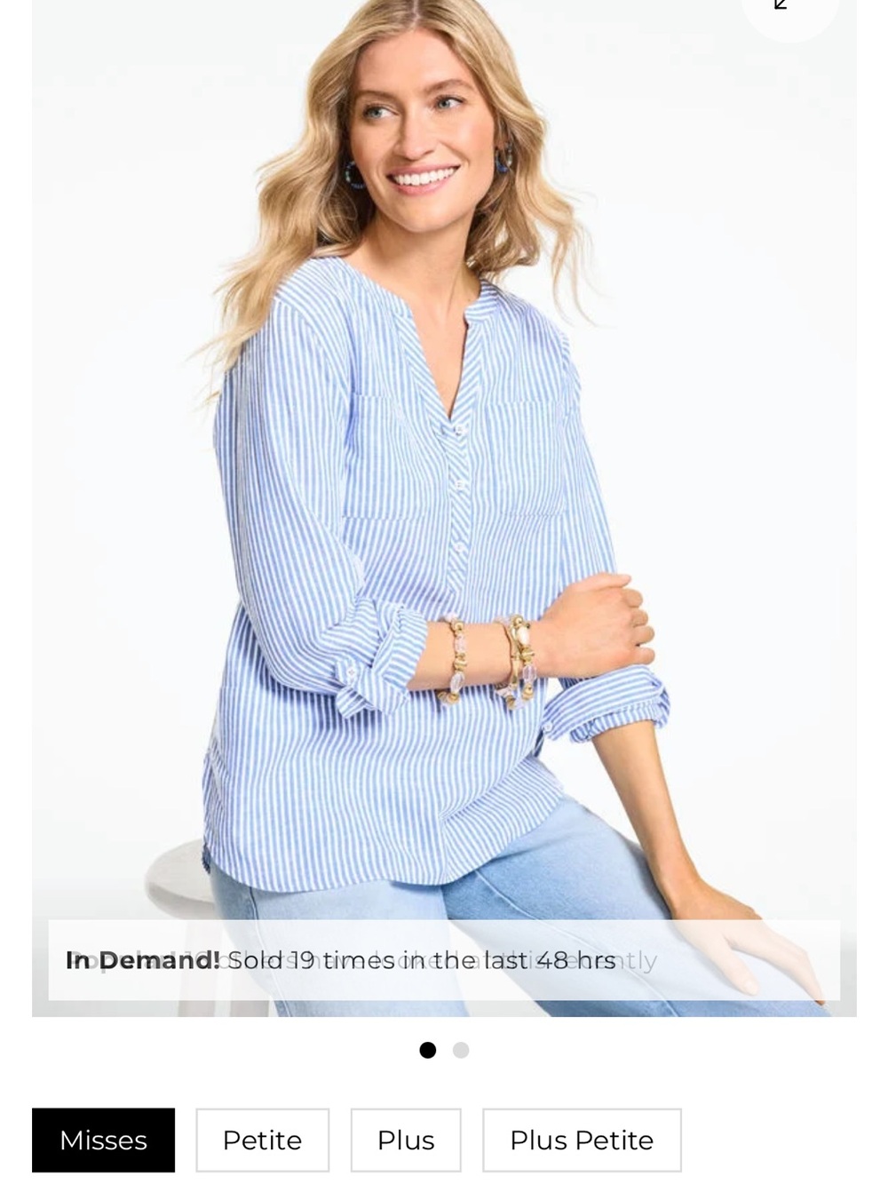 Talbots Blue and White Striped Split-Neck Tunic
